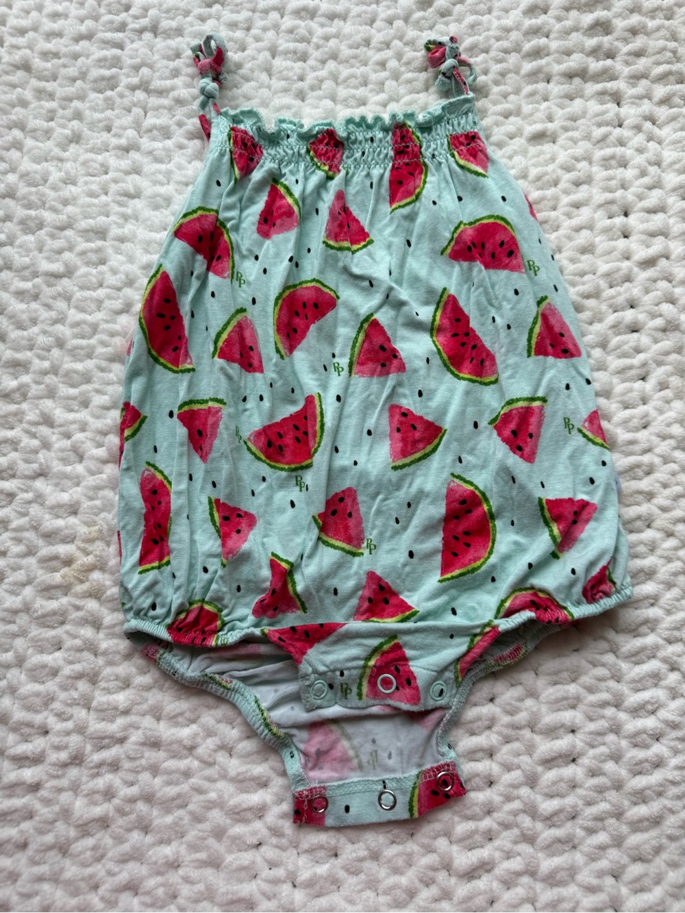 Baby Watermelon Print Bubble Romper - Mint Pink